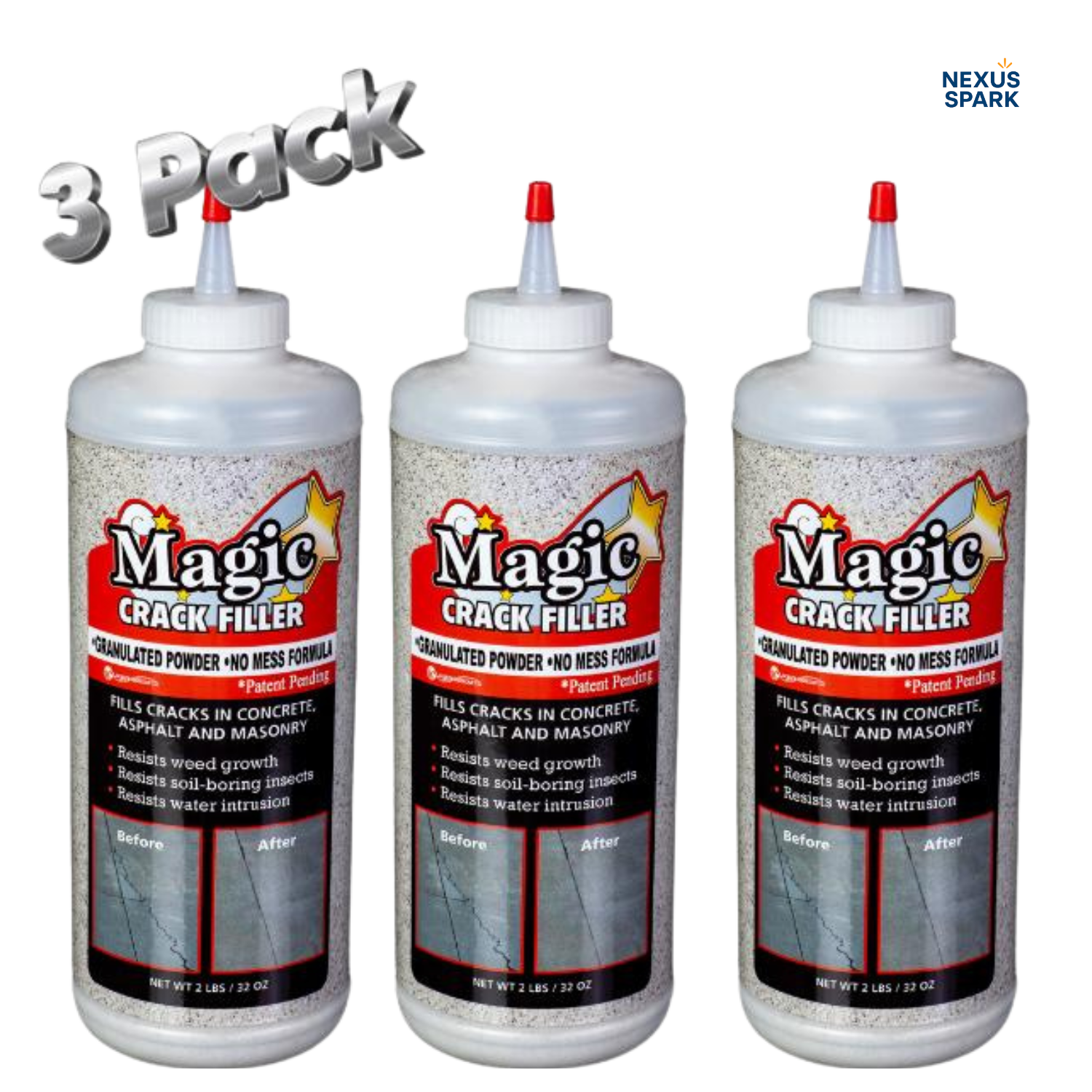 Magic Crack Filler (3-Pack) | Fast-Drying Concrete & Asphalt Repair Sealant